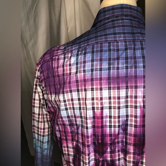 Upcycled One of One tie-dyed Thomas Dean shirt XXL purple box plaid - Picture 6 of 16
